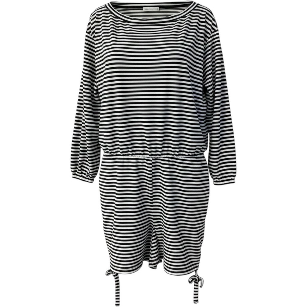 Cider Black White Striped Long Sleeve Romper Boat Neck Jumpsuit 2XL NWT